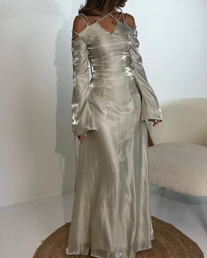 Aimishang Chic A Line V Neck Straps Long Sleeves Party Evening Gown Elegant Formal Prom Dress