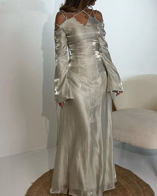 Aimishang Chic A Line V Neck Straps Long Sleeves Party Evening Gown Elegant Formal Prom Dress