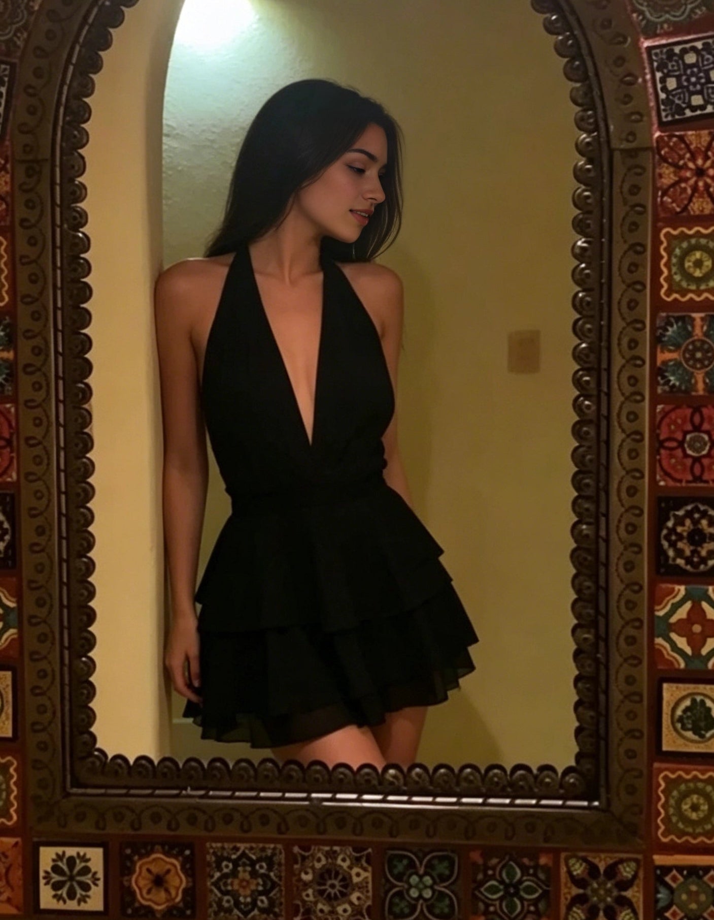 Aimishang Chic A line V-neck Black Sleeveless Short Homecoming Dress Summer Birthday Party Dress