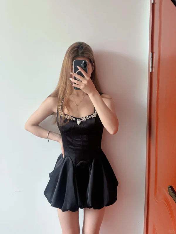 Aimishang Chic Black A-Line Straps Beaded Sleeveless Short Birthday Party Dress Lovely Homecoming Dress