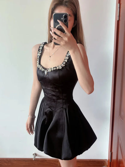 Aimishang Chic Black A-Line Straps Beaded Sleeveless Short Birthday Party Dress Lovely Homecoming Dress