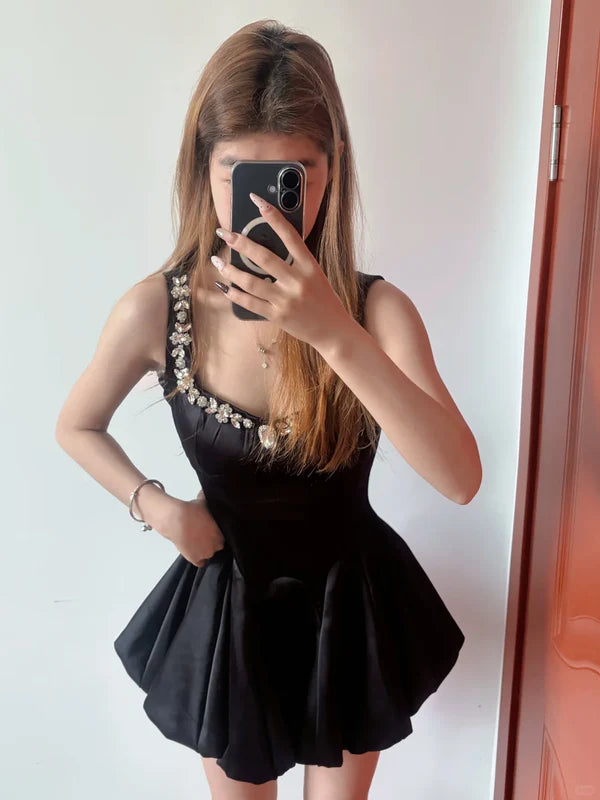 Aimishang Chic Black A-Line Straps Beaded Sleeveless Short Birthday Party Dress Lovely Homecoming Dress