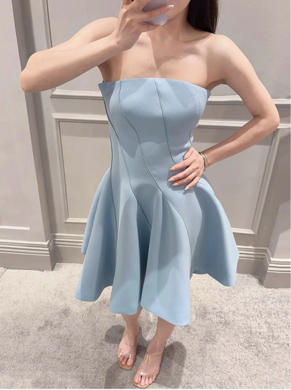 Aimishang Chic Blue A Line Strapless Sleeveless Short Graduation Party Dress Elegant Homecoming Dress