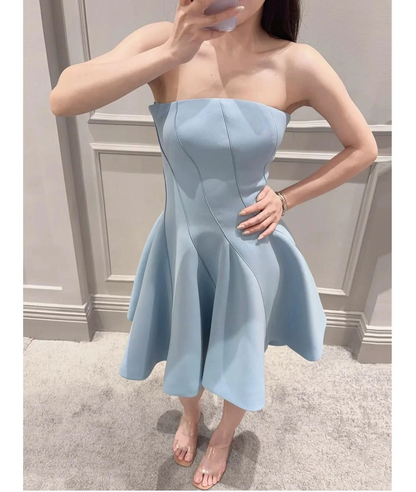 Aimishang Chic Blue A Line Strapless Sleeveless Short Graduation Party Dress Elegant Homecoming Dress