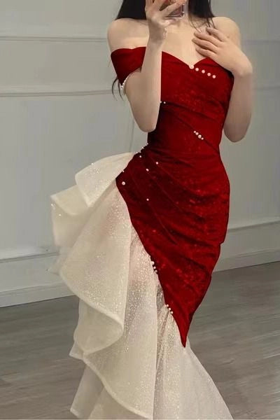 Aimishang Chic Mermaid Off The Shoulder High Low Party Evening Gown Charming Formal Prom Dress