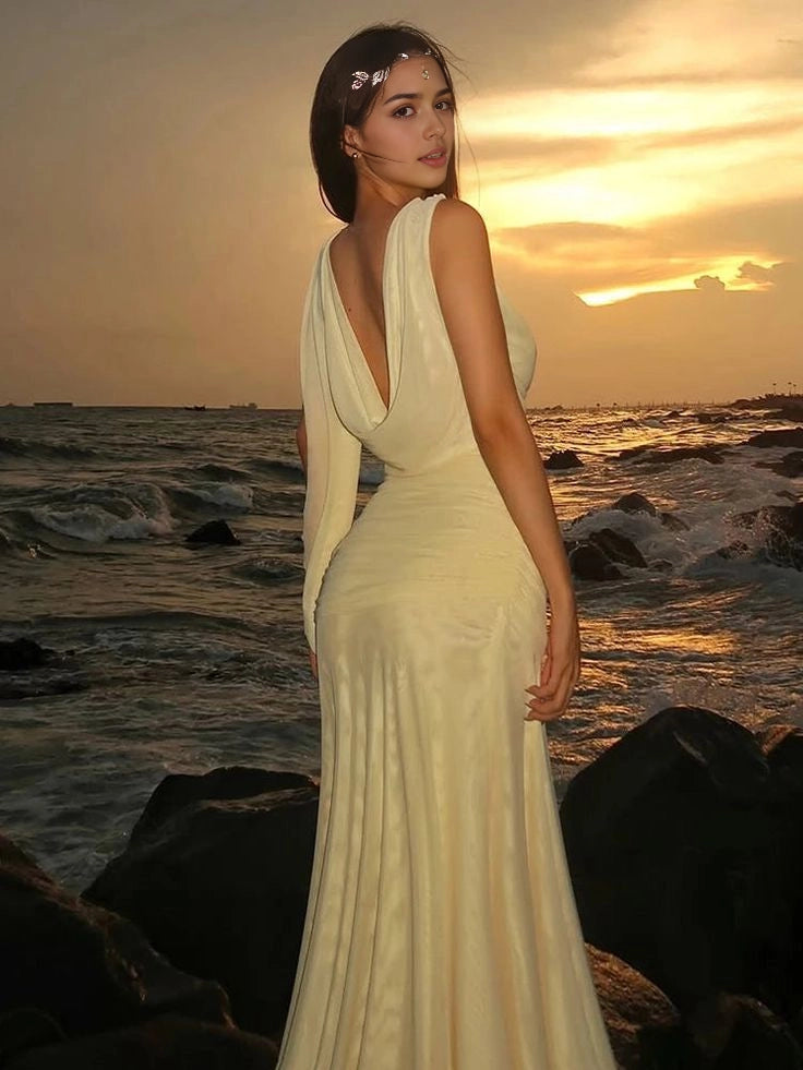 Aimishang Chic Mermaid Yellow Sleeveless Party Evening Gown Elegant Long Formal Prom Dress
