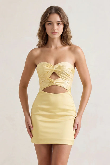 Aimishang Chic Sheath Strapless Sweetheart Neck Cutout Twist Front Satin Short Party Homecoming Dress