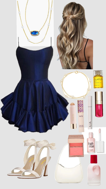 Aimishang Chic Spaghetti Straps A Line Blue Satin Sleeveless Short Homecoming Dress Summer Graduation Party Dress