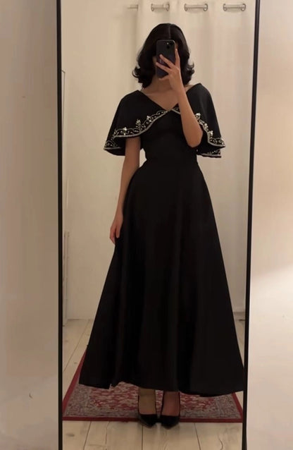 Aimishang Chic Black A line V-neck Party Evening Gown Elegant Long Formal Prom Dress With Beading