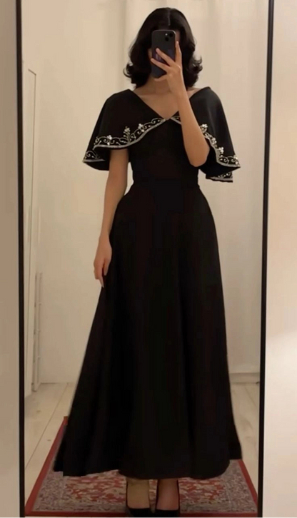 Aimishang Chic Black A line V-neck Party Evening Gown Elegant Long Formal Prom Dress With Beading