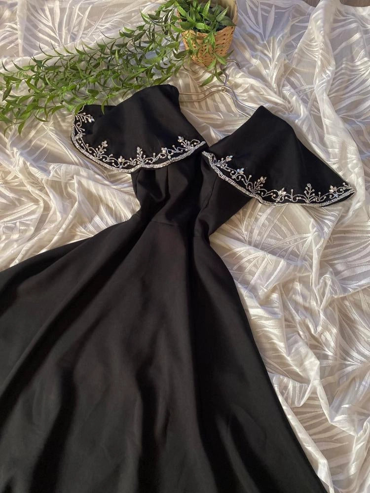 Aimishang Chic Black A line V-neck Party Evening Gown Elegant Long Formal Prom Dress With Beading
