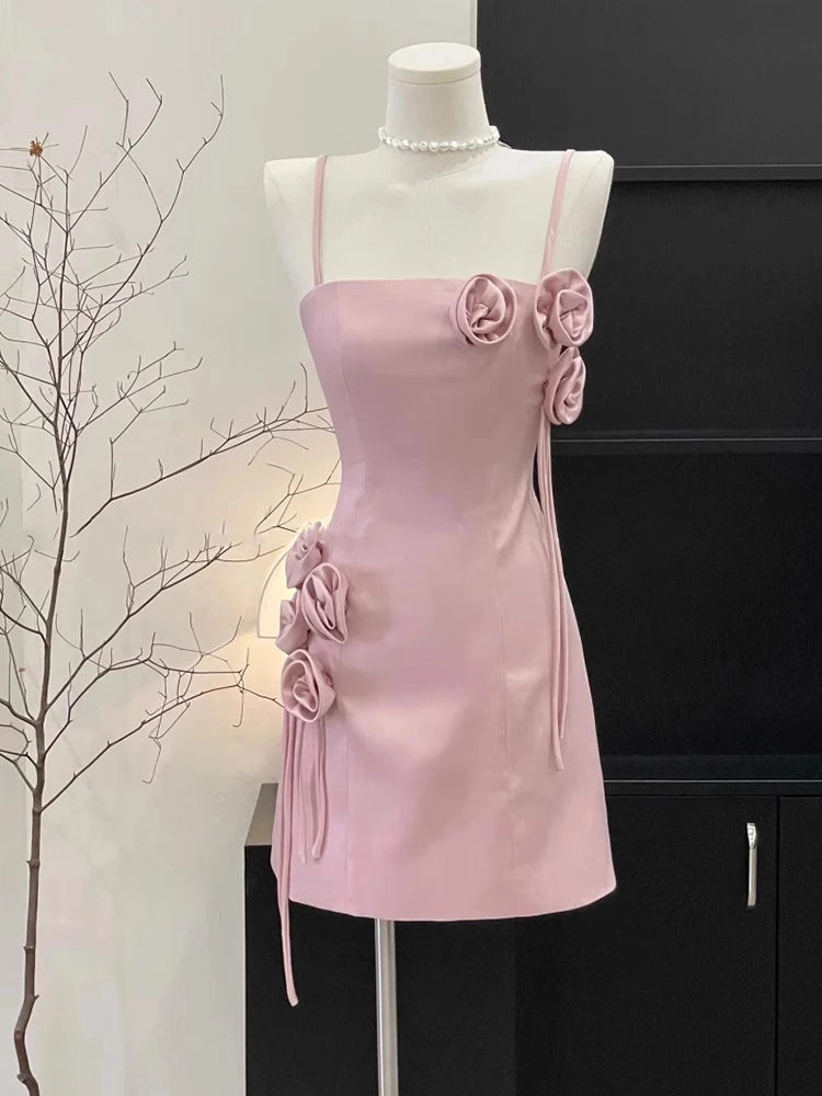 Aimishang Chic Spaghetti Straps Sleeveless Short Homecoming Dress Summer Birthday Party Dress With Flowers