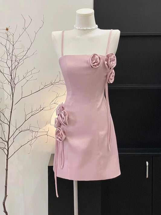Aimishang Chic Spaghetti Straps Sleeveless Short Homecoming Dress Summer Birthday Party Dress With Flowers