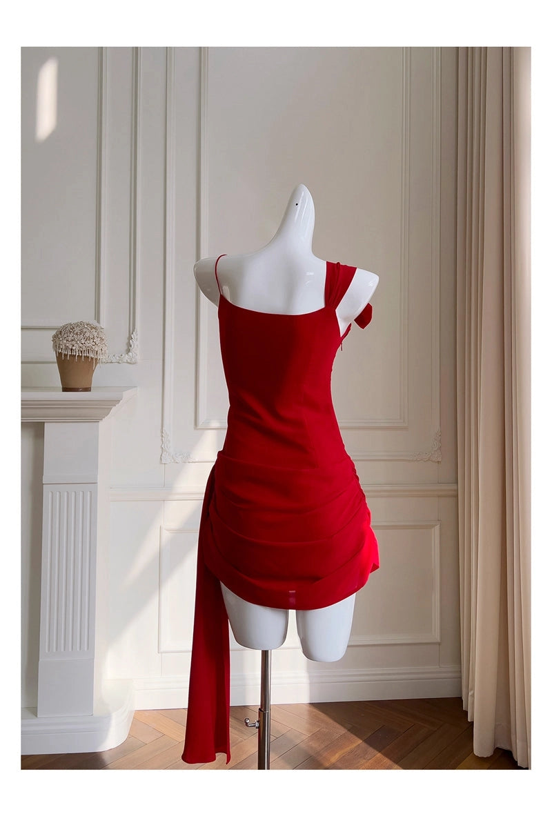 Aimishang Chic Straps Bow Sleeveless Short Homecoming Dresses Summer Graduation Party Dress with Side Draping