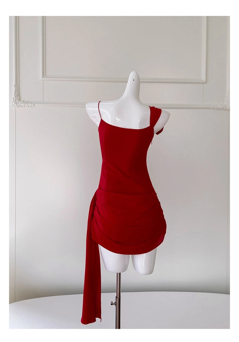 Aimishang Chic Straps Bow Sleeveless Short Homecoming Dresses Summer Graduation Party Dress with Side Draping