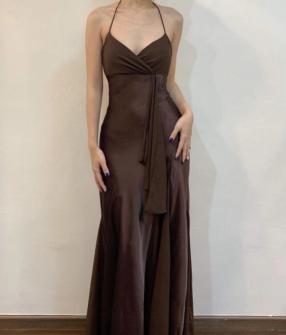 Aimishang Chic V-neck Spaghetti Straps Sleeveless Party Evening Gown Classy Long Formal Prom Dress