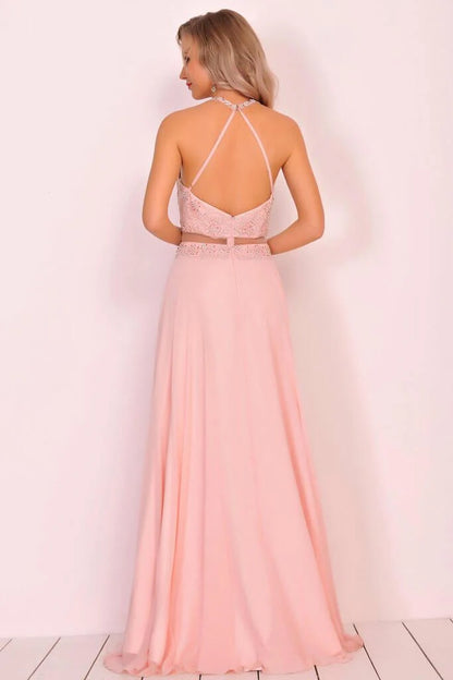 Wholesale Chiffon Halter Open Back A Line Formal Dresses With Beads And Embroidery