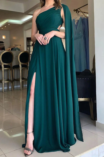 Wholesale Long Prom Dresses Classy One Shoulder Chiffon Sleeveless With Split