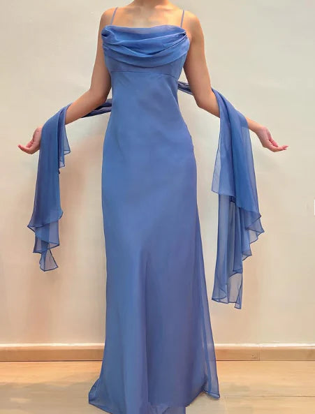 Aimishang Classy Blue Spaghetti Straps Sleeveless Wedding Guest Dress Elegant Long Formal Prom Dress