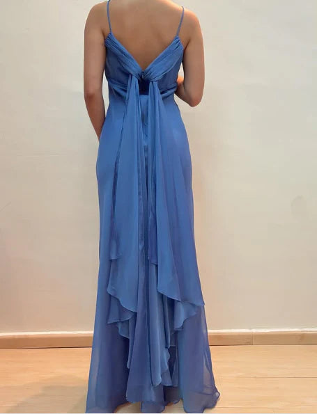 Aimishang Classy Blue Spaghetti Straps Sleeveless Wedding Guest Dress Elegant Long Formal Prom Dress