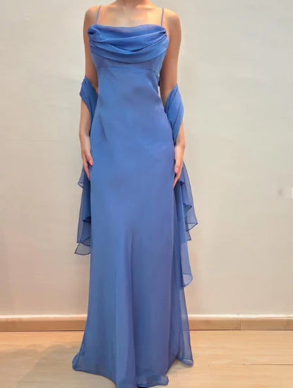 Aimishang Classy Blue Spaghetti Straps Sleeveless Wedding Guest Dress Elegant Long Formal Prom Dress