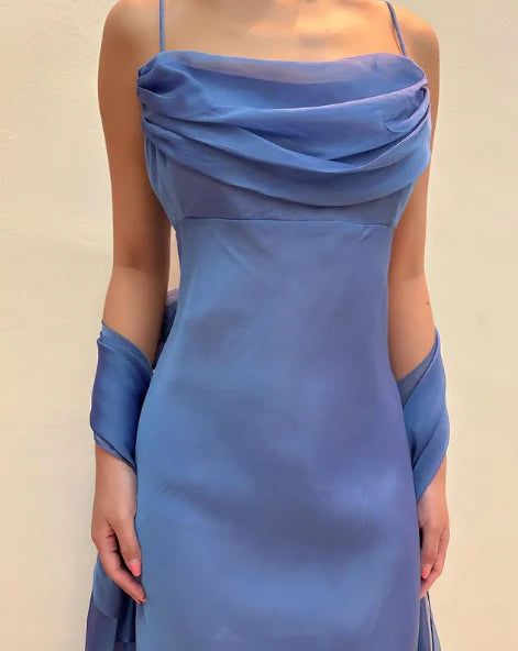 Aimishang Classy Blue Spaghetti Straps Sleeveless Wedding Guest Dress Elegant Long Formal Prom Dress
