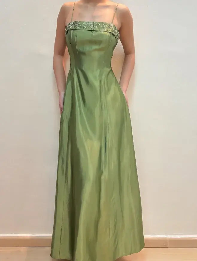 Aimishang Classy Green A-Line Spaghetti Straps Sleeveless Evening Party Dress Elegant Long Formal Prom Dress