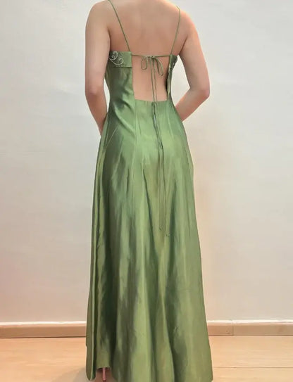 Aimishang Classy Green A-Line Spaghetti Straps Sleeveless Evening Party Dress Elegant Long Formal Prom Dress