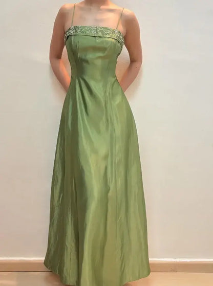 Aimishang Classy Green A-Line Spaghetti Straps Sleeveless Evening Party Dress Elegant Long Formal Prom Dress
