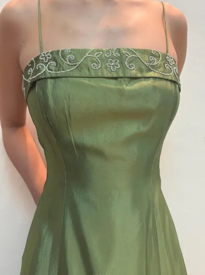 Aimishang Classy Green A-Line Spaghetti Straps Sleeveless Evening Party Dress Elegant Long Formal Prom Dress