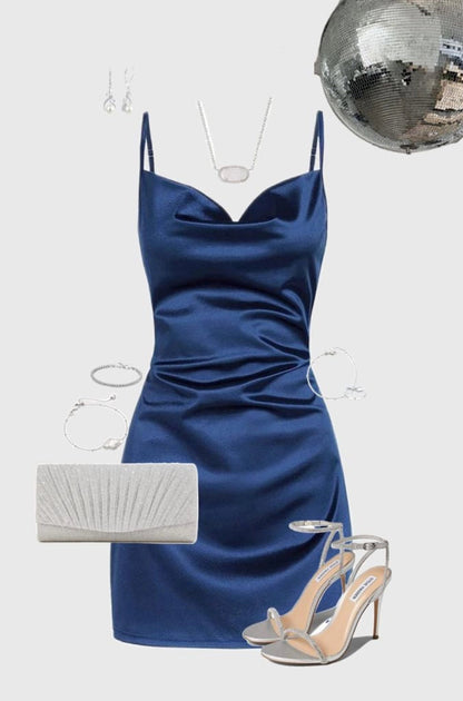 Aimishang Classy Sheath Spaghetti Straps Sleeveless Blue Satin Short Homecoming Dress Summer Graduation Party Dress