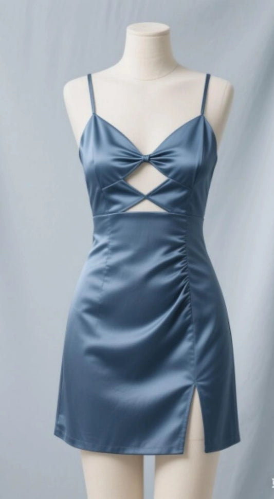 Aimishang Classy Spaghetti Straps Sheath Sleeveless Satin Short Homecoming Dress Summer Graduation Party Dress With Slit