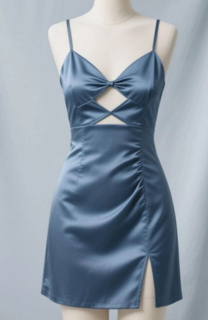 Aimishang Classy Spaghetti Straps Sheath Sleeveless Satin Short Homecoming Dress Summer Graduation Party Dress With Slit