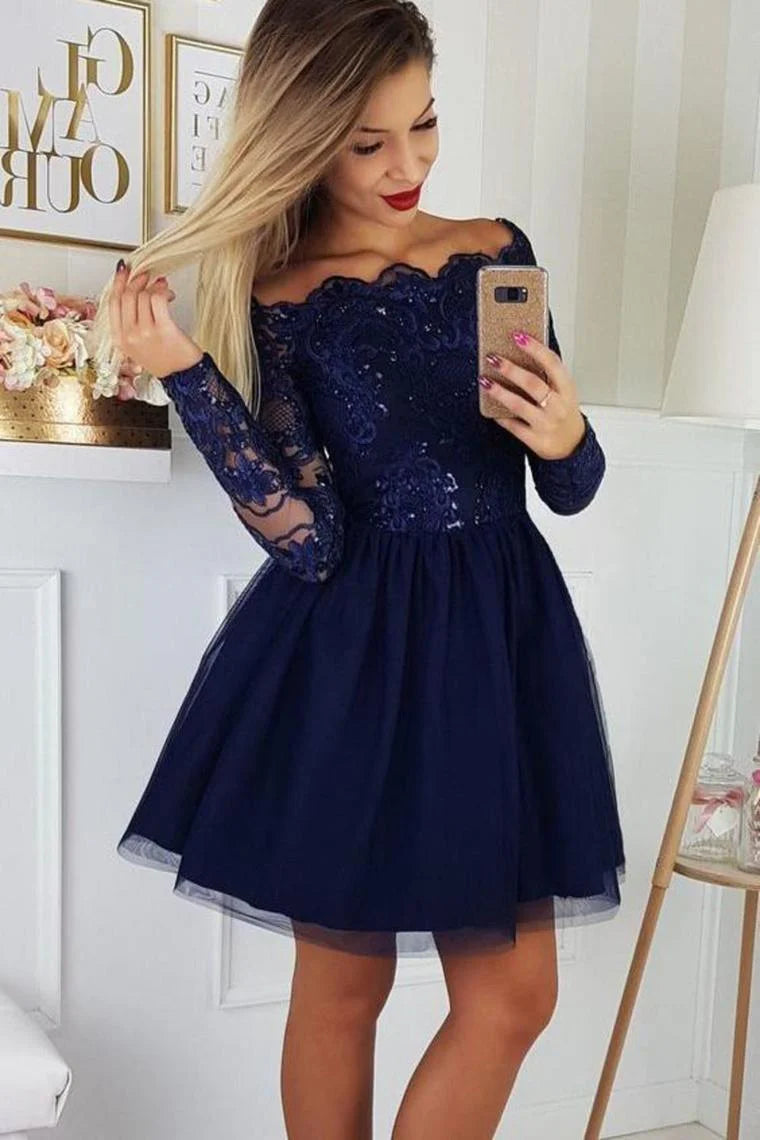 Wholesale Cocktail Dresses Off The Shoulder Tulle Homecoming Dress With Lace Appliques