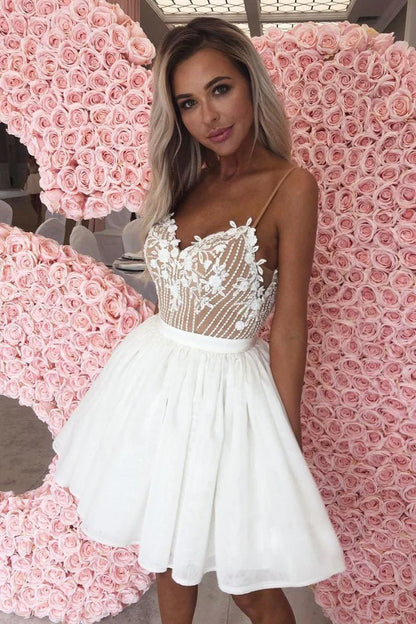 Wholesale Homecoming Dresses Spaghetti Straps Sweetheart Chiffon with Lace