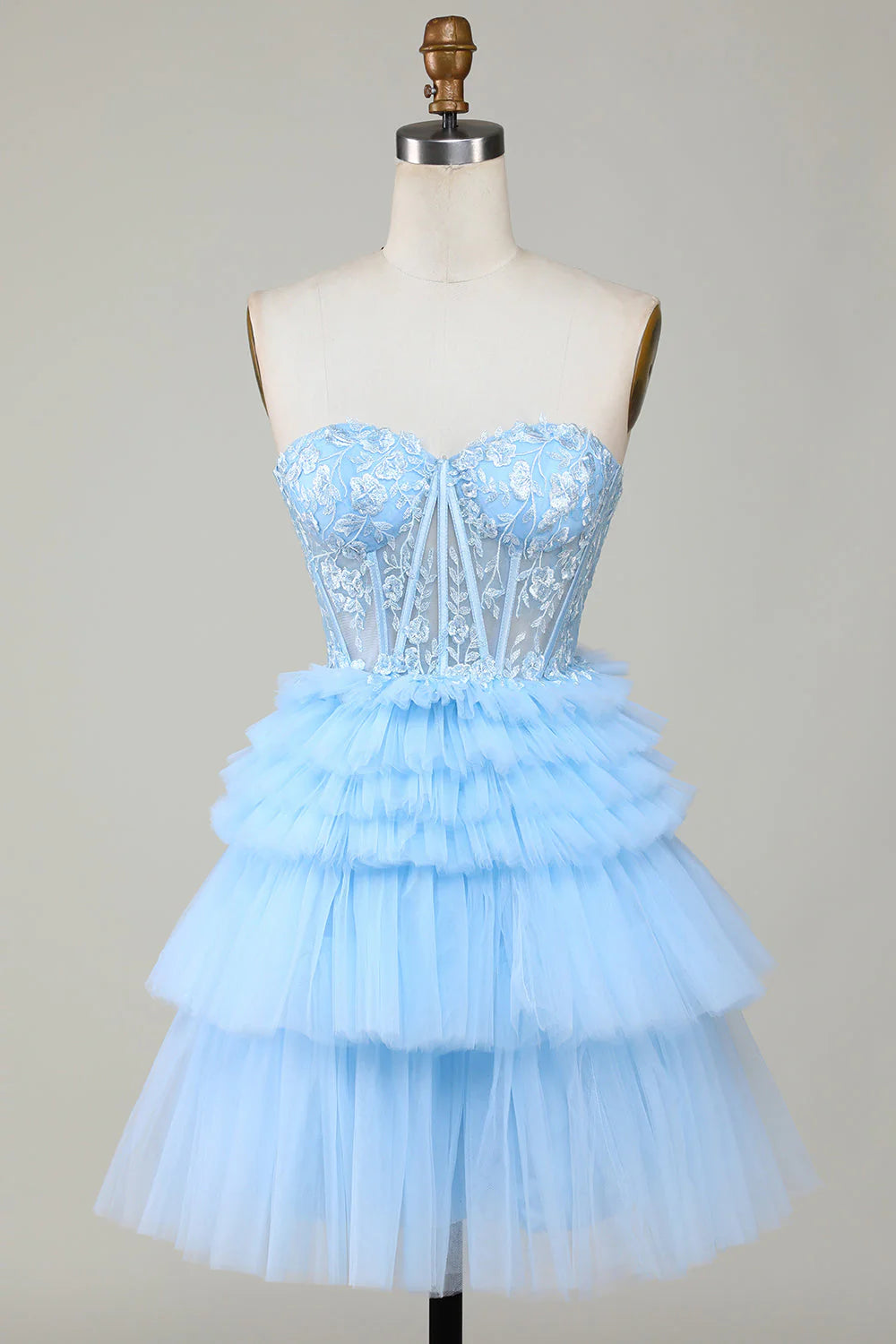 Wholesale Trendy Blue A Line Sweetheart Tiered Short Homecoming Dress with Ruffles