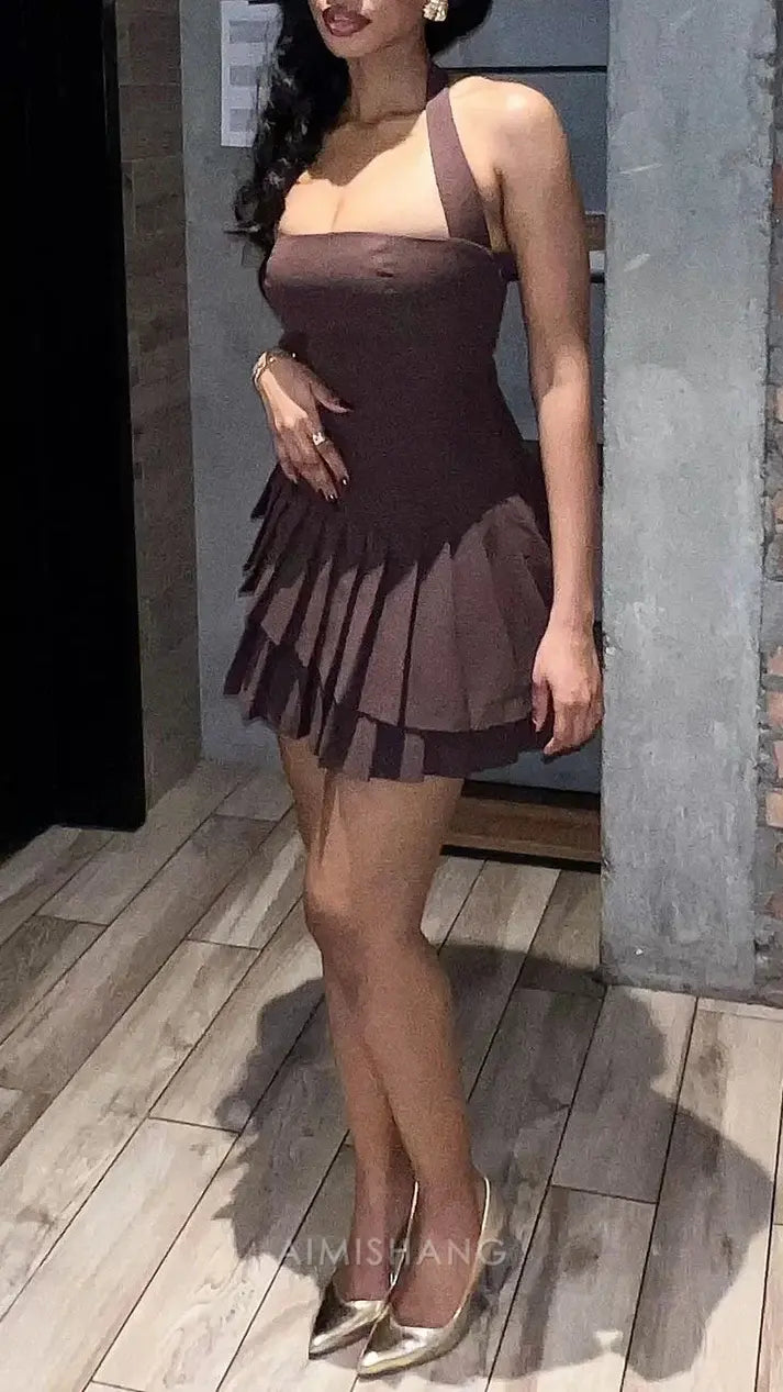 Aimishang Cute A Line Halter Homecoming Dress Lovely Sleeveless Birthday Party Dress Short Summer Holiday Dress
