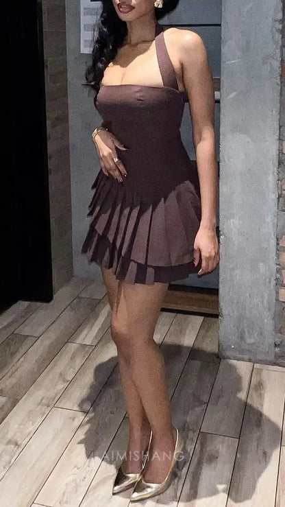 Aimishang Cute A Line Halter Homecoming Dress Lovely Sleeveless Birthday Party Dress Short Summer Holiday Dress