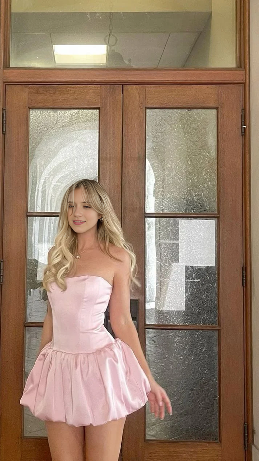 Aimishang Cute Strapless A-Line Satin Homecoming Dress Short Prom Dress Lovely Birthday Party Dress