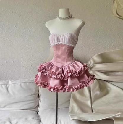 Aimishang Cute A Line Princess Pink Sweetheart Sleeveless Ruffle Short Prom Dress Lovely Homecoming Dress Pretty Birthday Party Dress
