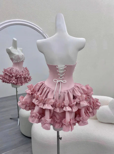 Aimishang Cute A Line Princess Sweetheart Strapless Sleeveless Ruffle Short Prom Dress Lovely Homecoming Dress Pretty Birthday Party Dress