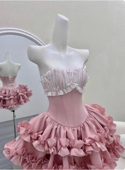 Aimishang Cute A Line Princess Sweetheart Strapless Sleeveless Ruffle Short Prom Dress Lovely Homecoming Dress Pretty Birthday Party Dress