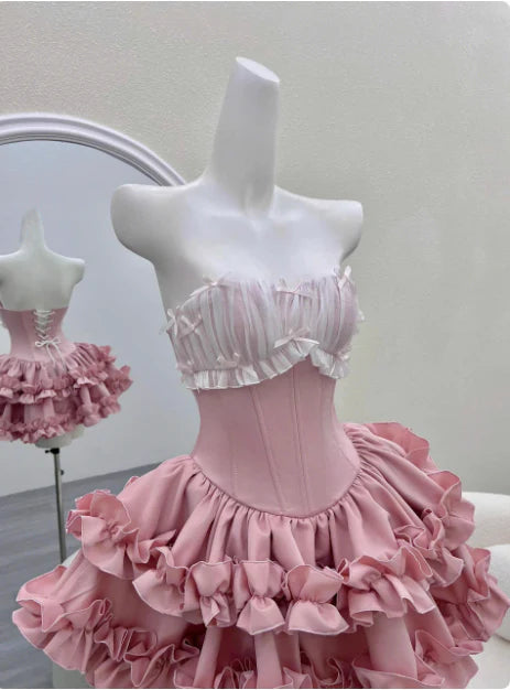 Aimishang Cute A Line Princess Sweetheart Strapless Sleeveless Ruffle Short Prom Dress Lovely Homecoming Dress Pretty Birthday Party Dress