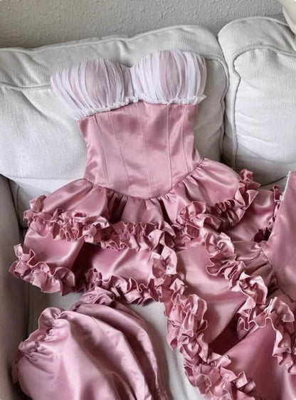 Aimishang Cute A Line Princess Pink Sweetheart Sleeveless Ruffle Short Prom Dress Lovely Homecoming Dress Pretty Birthday Party Dress