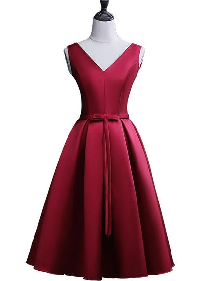 Aimishang Cute A Line Satin Sleeveless V-neckline Lace-up Party Prom Dress Classy Homecoming Dress