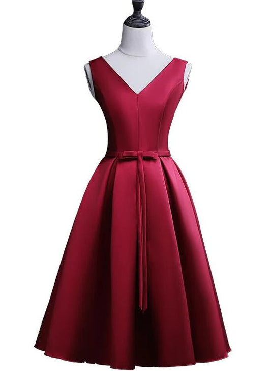 Aimishang Cute A Line Satin Sleeveless V-neckline Lace-up Party Prom Dress Classy Homecoming Dress