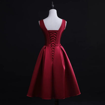 Aimishang Cute A Line Satin Sleeveless V-neckline Lace-up Party Prom Dress Classy Homecoming Dress