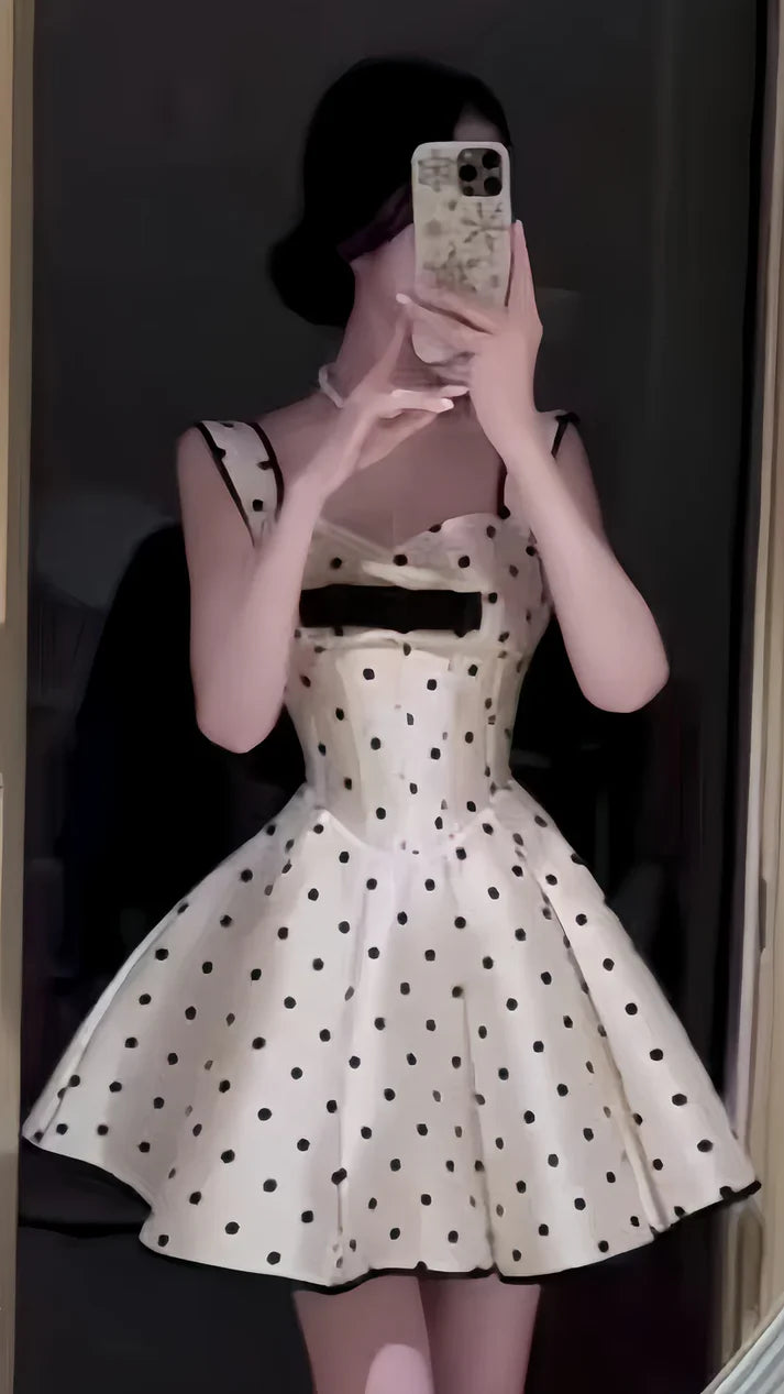 Aimishang Cute A Line Sleeveless Dots Short Summer Birthday Party Dress Lovely Graduation Homecoming Dress