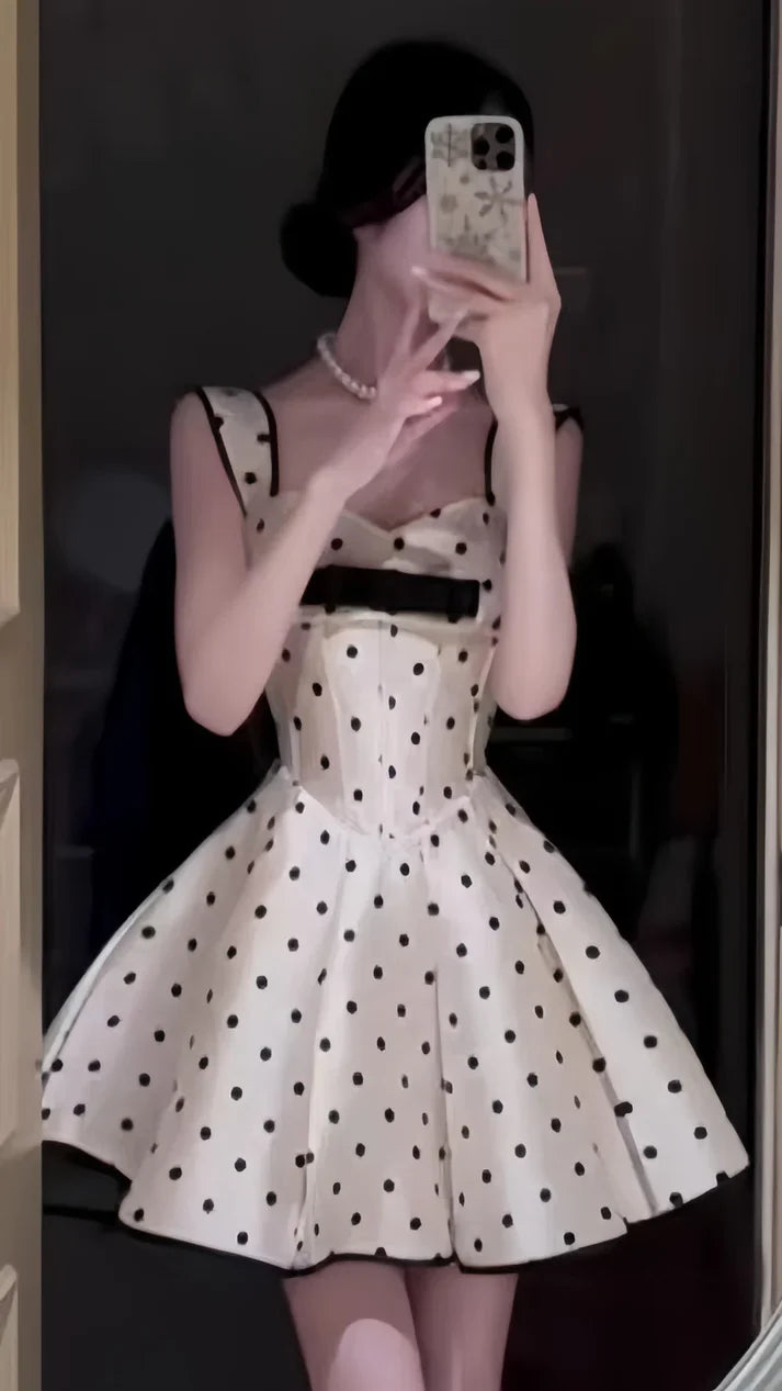 Aimishang Cute A Line Sleeveless Dots Short Summer Birthday Party Dress Lovely Graduation Homecoming Dress