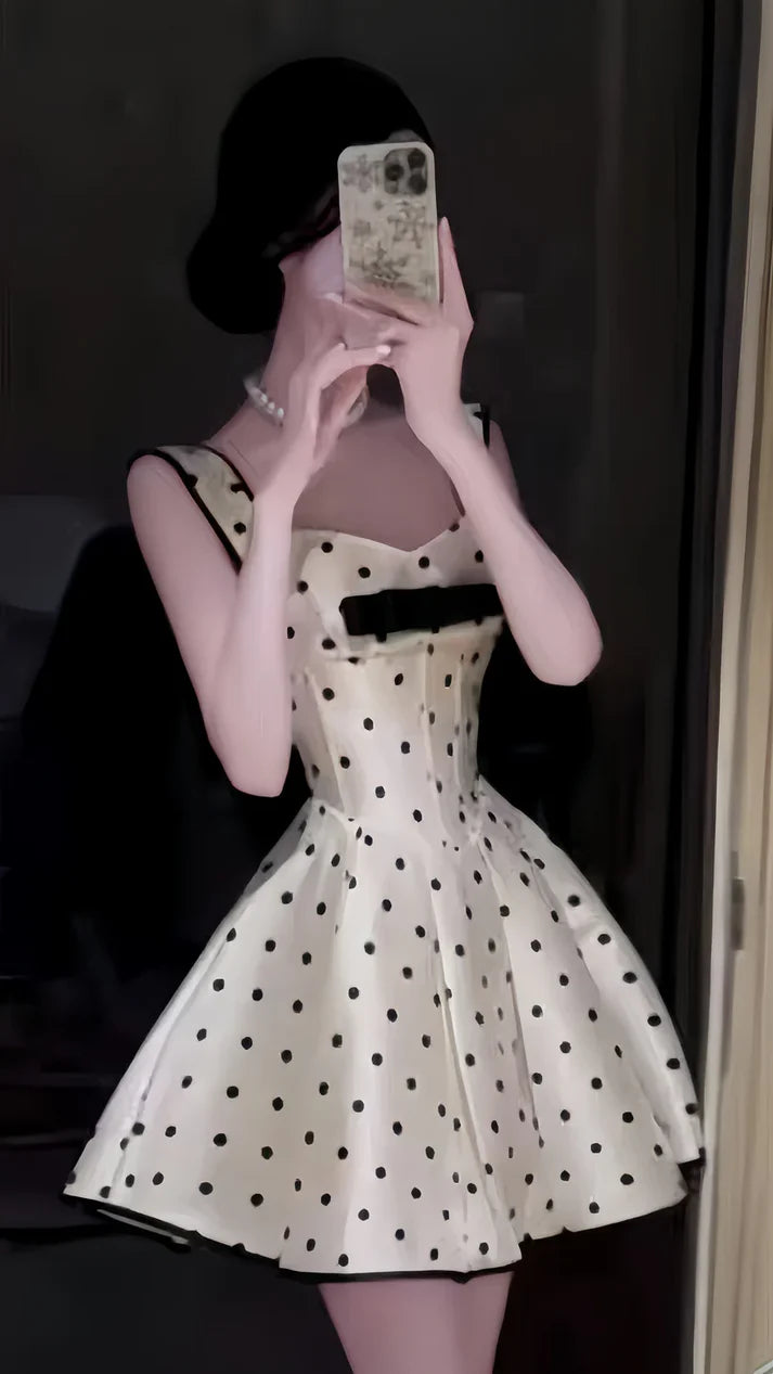 Aimishang Cute A Line Sleeveless Dots Short Summer Birthday Party Dress Lovely Graduation Homecoming Dress